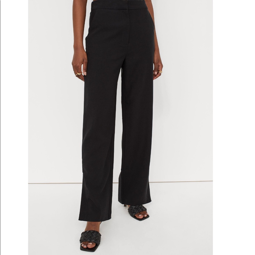 NEW STRAIGHT WIDE LEGS SLIT BLACK PERFECT DRESS PANTS SIZE 4 S Linen Blend